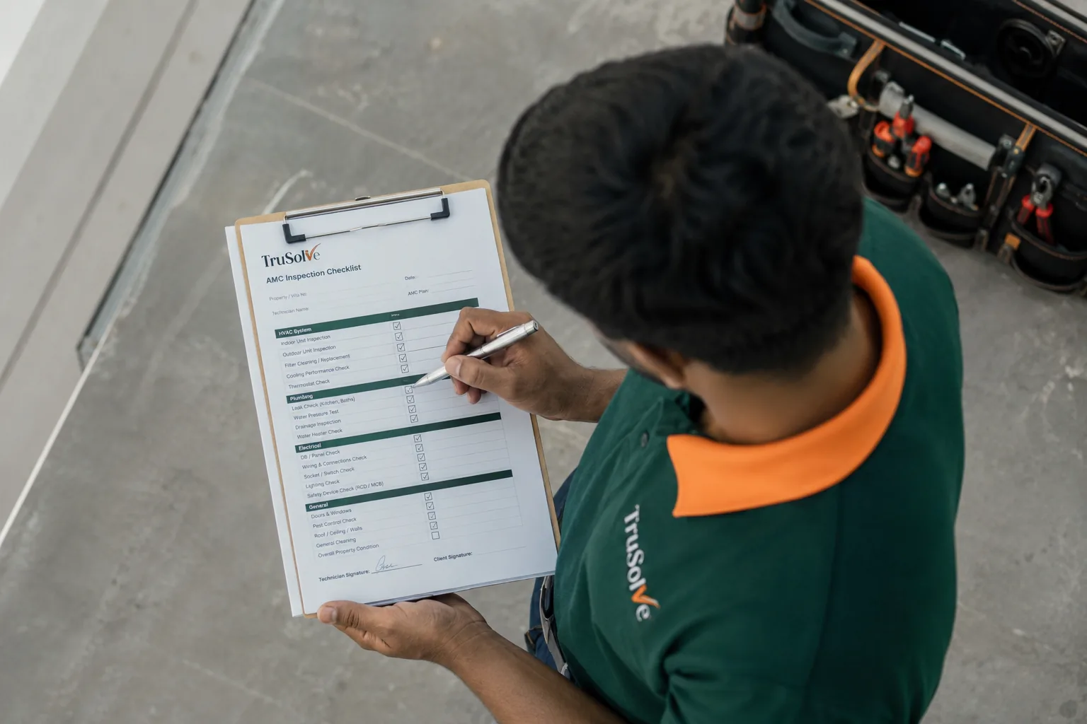 TruSolve annual maintenance inspection checklist for a Dubai villa